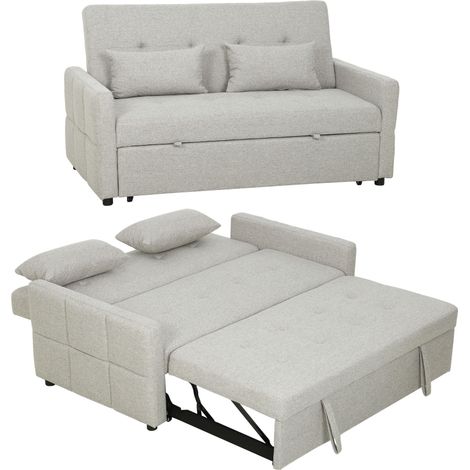 Canapé convertible 2 places 3 en 1, canapé-lit clic-clac, lit gigogne, dossier réglable, 158x85x85cm, marron clair (1/5)