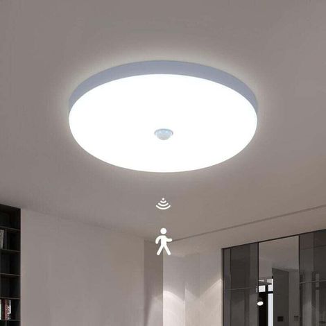 Plafonnier LED avec détecteur de mouvement, 30 W, 6600 K, lumière blanche froide, rond, 30 cm, idéal pour la cuisine, le couloir, l'escalier, la chambre, l'entrée (IP40) [Classe (1/4)
