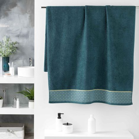 Drap de bain 90 x 150 cm éponge unie jacquard Belina Bleu (1/3)