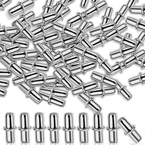 50 Stück Regalklammern, Regalstützen, Regalstifte, Dübel, Regalplattenhalterungen, vernickeltes Metall – 5 mm, Silber