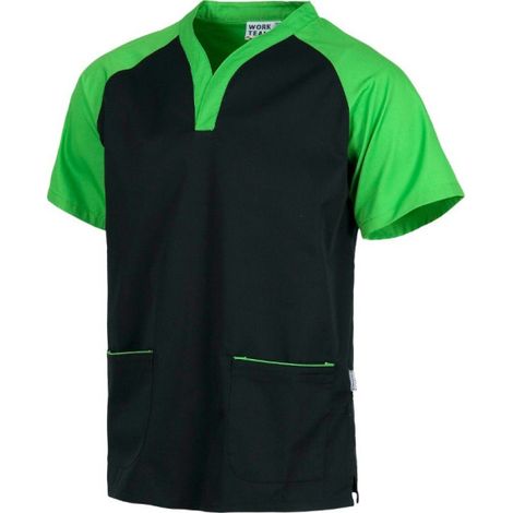 Casaca de manga ranglán corta y cuello cruzado WORKTEAM Servicios B9700 S Negro+Verde Pistacho (1/3)