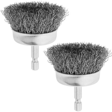 Brosse Métallique à Tige Hexagonale 2 Pièces en Fil D’acier Compatible Perceuse Électrique, Enlève la Rouille, Usage Domestique et Industriel, Finition Argenté (1/5)