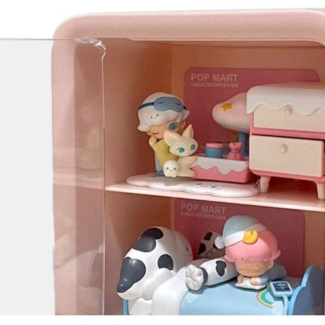 Puppenhaus-Schlafzimmer, Puppenhaus-Kleiderschrank, zweistöckige Aufbewahrungsbox mit rosa transparenter Tür (1/5)