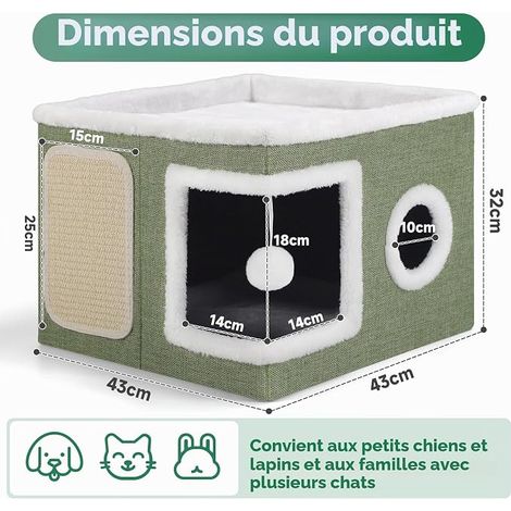 Cat Kennel, 2-Layer Cat Cave with Kennel, Scratching Post and Ball, Foldable Kitten Bed with Cushions Double Sided for All (1/4)