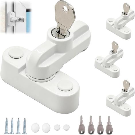 Lot de 4 verrous pivotants de sécurité pour fenêtre avec 8 clés - En alliage d'aluminium noir - En forme de T - Protection anti-effraction - Pour fenêtres à simple battant - Portes de balcon (1/5)