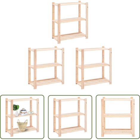 The Living Store Étagères de rangement à 3 niveaux 3 pcs 80x38x90 cm Pin 150 kg - Etagere De Rangement - Étagères Murales - Rangement Intérieur - Meuble De Rangement - Étagère Bois Massif (1/5)