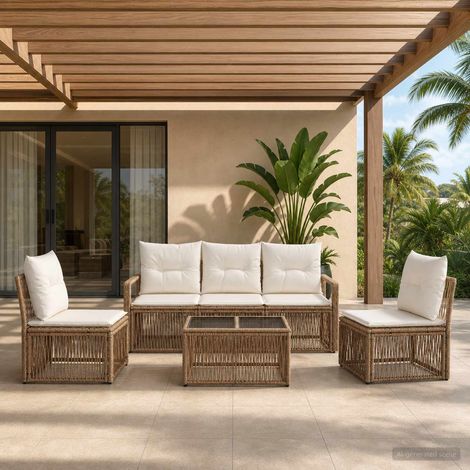 vidaXL Ensemble de canapé de jardin 6 pcs Beige polyrotin (1/5)