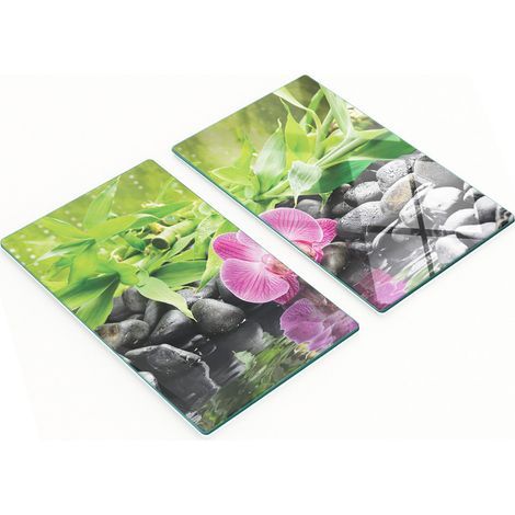 Tablas de cortar decorativas de cristal para cocina, dise帽o de orqu铆deas y agua, 2x30x52 cm.