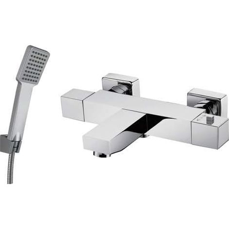GRIFO TERMOSTÁTICO PARA BAÑO CUADRADO CON EQUIPO DE DUCHA (1/2)