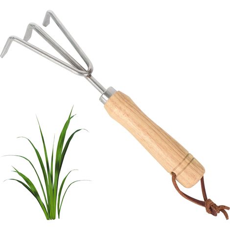 Griffe de Jardin 3 Dents, Griffe Piocheuse de Jardin, Griffe de Jardinage à Main, Cultivateur de Jardin Manuel, Griffe à 3 Dents, Acier Inoxydable, pour Ameublir et Aérer Le Sol, 27 CM