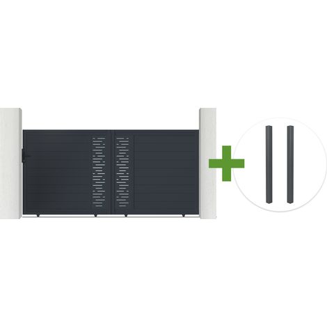 Portail coulissant 3m ARLBERG H.160cm aluminium gris + 2 poteaux ELDA aluminium gris (1/5)