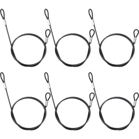 6x Sicherheitskabel Edelstahl 60cm mit Doppelschlaufe, schwarz