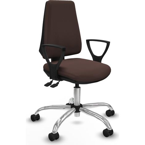 Elche AS similpiel marrón oscuro brazos fijos base cromada ruedas nailon 65mm (1/5)