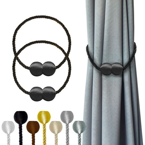 Lot de 2 embrasses de rideaux magnétiques noires avec crochets,décoration maison,chambre,bureau (1/5)