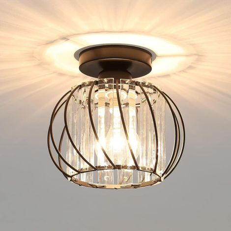 Moderne E27 LED-Kristall-Deckenleuchte, Mini-Kristall-Kronleuchter, Deckenleuchte für Küche, Esszimmer, Schlafzimmer, Flur, Eingangsbereich (Schwarz)