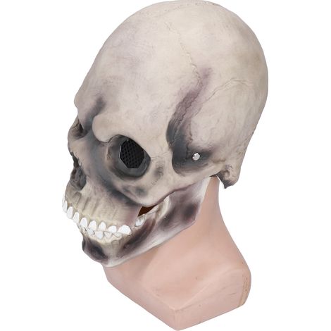 Dunkelgraue Latex-Totenkopfmaske mit beweglichem Kiefer und eingebautem Akku für Erwachsene (1/5)
