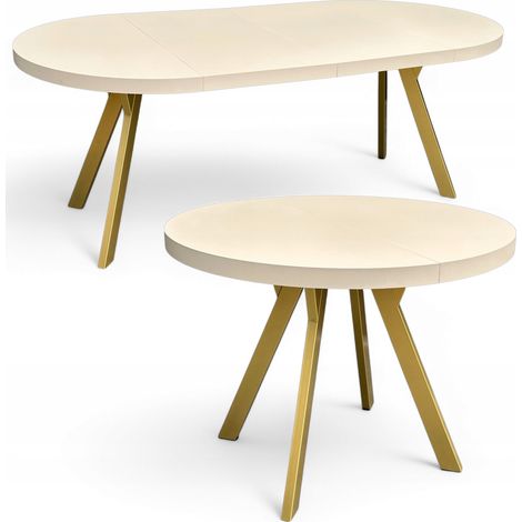 Runder Esstisch KASCHMIR Ø100 ausziehbar bis 200 cm, Beige + Gold Metallgestell (1/5)