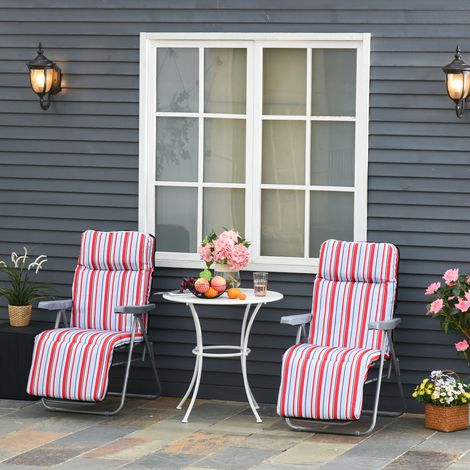 Sonnenliegen 2er-Set aus Polyester in Rot, klappbar, 5-fach verstellbar, mit Polsterung, 60 x 75 x 65-102 cm