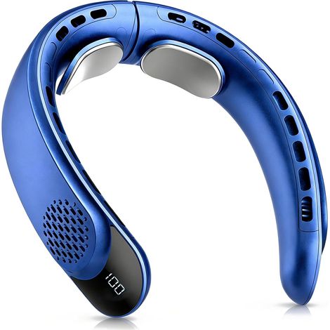 Ventilatore da collo USB portatile, tre velocità del vento, display a LED, dissipazione del calore a 360°, riduzione del rumore. (1/3)