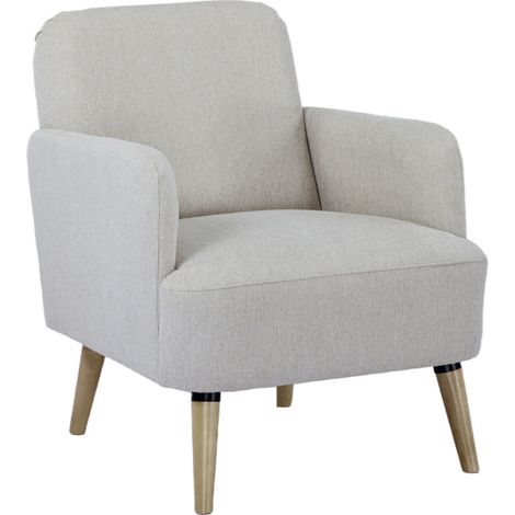 Fauteuil rétro en tissu pieds bois clair - Beige - Brooks