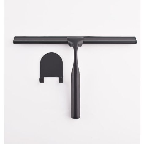 Escobilla de ducha de acero inoxidable con potente ventosa para baño, cocina, espejo, coche, ventana y cristal, 25,4 cm, color negro.