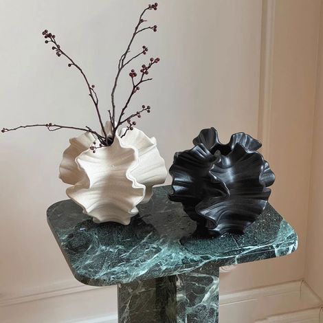 Lot de 2 vases en céramique, style nordique minimaliste – décoration bohème pour salon, cuisine et chambre-Style B-Noir+Blanc (1/5)