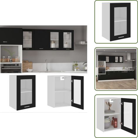 Armadio con ripiani - vidaXL Mobile Pensile con Vetro “Lyon” Nero 40x31x60 cm - Armadio con ante fuori
