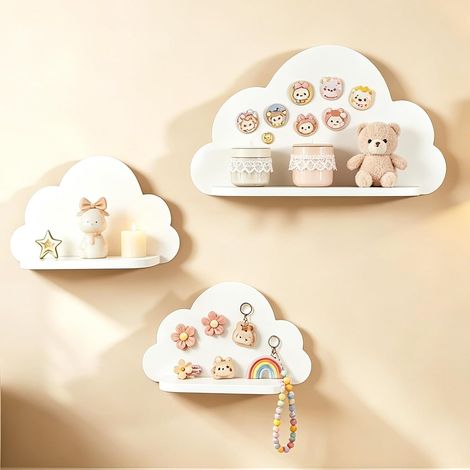 Lot de 3 étagères murales décoratives pour chambre d'enfant Motif nuage mignon (1/5)