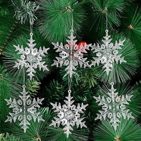 Green Mobility-Noël Transparent Acrylique Décorations Ensemble Flocon De Neige Renne Ornements Suspendus Kit Xmas Transparent Pendentif Décor pour Fête Vacances Mariage Arbres Cheminée Patio (1/5)
