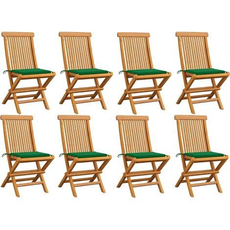 vidaXL Sillas plegables con cojines verdes, 8 unidades, madera maciza de teca. (1/5)