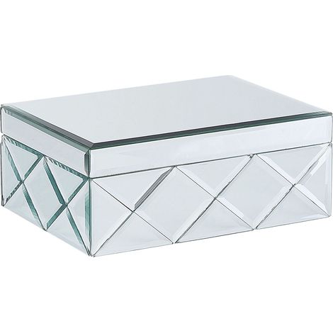 Joyero de acero plateado cristal efecto espejo organizador de almacenamiento decorativo 25 x 18 x 11 cm pieza decorativa glamour Gorron