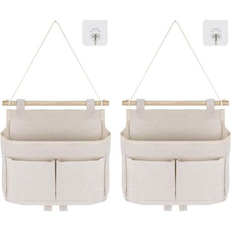 Confezione da 2 organizer da parete trasparenti con tasche e ganci adesivi. (1/5)