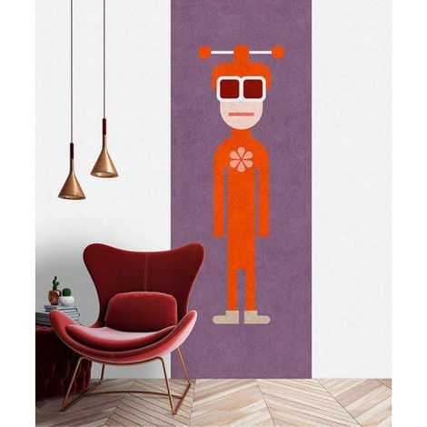 Papier peint panoramique graphique à motif robot Tapisserie panoramique idéale pour chambre d'enfant Papier peint panoramique violet et rouge (1/3)
