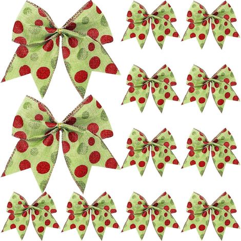 24 piezas de lazos navideños rojos y verdes, lazos grandes de 15 cm para coronas navideñas, lazos de puntos para árbol de Navidad, adornos de cinta para guirnaldas navideñas, envoltura de regalos para