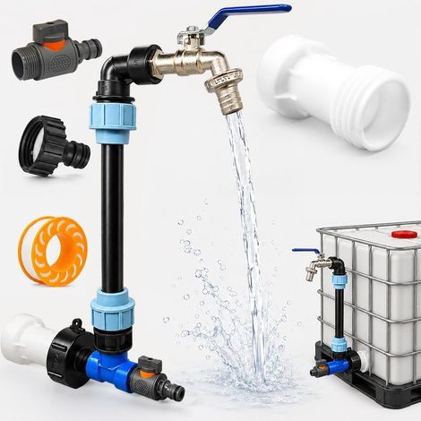 Robinet IBC Col de Cygne de Cuve,Robinet à col de Cygne Laiton S60X6 Adaptateur de Réservoir de Vidange IBC 3/4" avec Raccord de Tuyau,Pour Réservoir D'eau de Pluie 1000l (1/5)