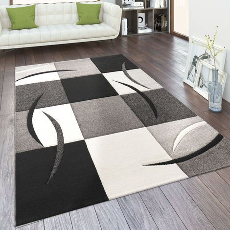 Paco Home Wohnzimmer Teppich In Versch. Farben und Größen Karo Muster Streifen 3-D Design Kurzflor Schwarz Weiß, 230x320 cm