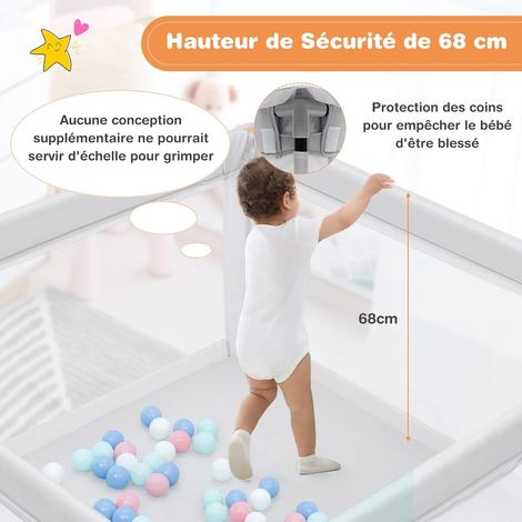 GOPLUS Parc Bébé 10 Mois à 6 Ans, Parc Bebe en maille avec Balles, Centre D'activités de Parc Enfant, Idéal pour Intérieur et Extérieur (120x120x68CM, Gris)
