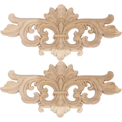 Lot de 2 appliques décoratives d'angle en bois sculpté vintage pour meubles, murs, portes et placards (22 x 10 cm). (1/5)