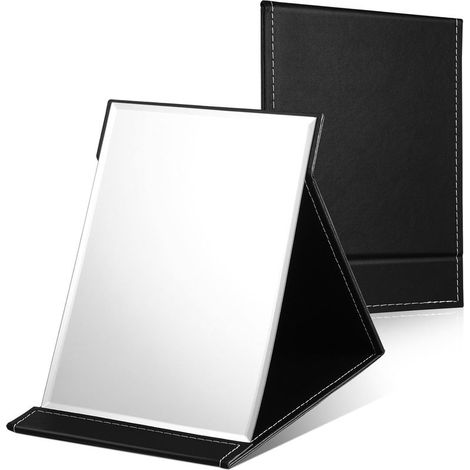 Miroir de coiffeuse pliable, 1 grand miroir cosmétique étanche de 25 x 18 cm, pour les voyages et la maison, noir (1/5)