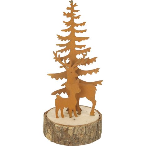 TrendLine Deko Baum mit Rentier 6,5 x 6,5 x 16,5 cm braun Figur