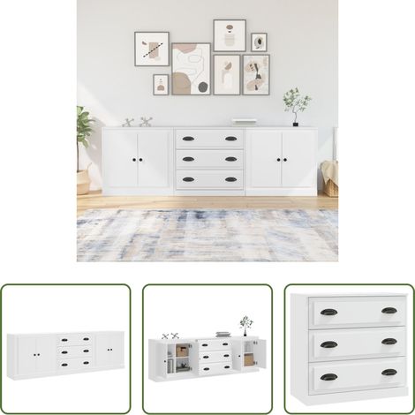 vidaXL Rangement de meubles -  Buffets 3 pcs Blanc Bois d'ingénierie (1/5)
