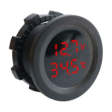 Voltmètre Thermomètre 2 en 1,Batterie Tension Température Mètre Moniteur Testeur Jauge Indicateur pour Auto Voiture Camion Bus,DC 12V(Rouge) Rouge 4x3x3