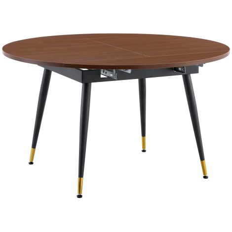 Moderner Ausziehbarer Esstisch, Verwandelt sich von Rund zu Oval, MDF-Platte in Schwarz/Nussbaum mit Gold-Akzenten, Stabile Metallbeine, Platzsparend für Küche & Esszimmer
