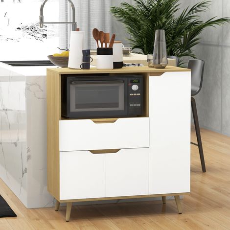 Küchenschrank mit Mikrowellenfach, 1 Schublade, 2 Schränke, 1 Ablage, 90 x 40 x 98,5 cm, Holz und Weiß