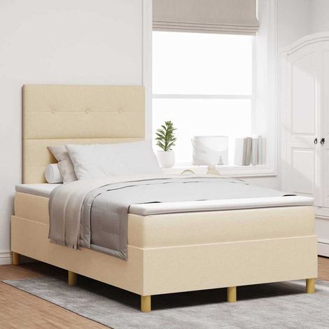 LED Boxspringbett mit Matratze Creme 120 x 190 cm Stoff