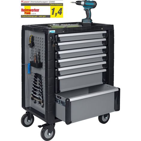 Chariot à outils Küpper, 7 tiroirs, verrouillage centralisé, charge maximale 210 kg, 1 roulette blocable (1/2)