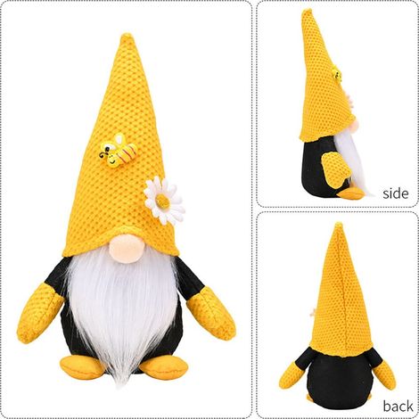 Gnome Abeille - Décor Printemps Été - Figurine Peluche Thème Tournesol et Abeille - Décoration Rustique pour Plateau à Étages - Lot de 1 (1/2)
