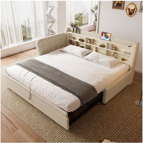 lit gigogne 90x200, espace optimisé canapé gigogne, couchage d'appoint, rangement intégré, ports de charge USB-C (1/5)