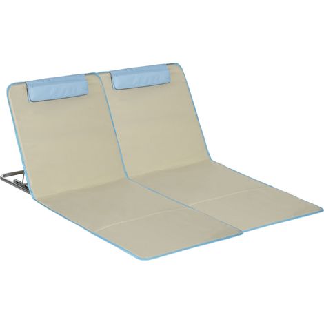 Lot de 2 matelas de plage pliants avec dossier réglable et appui-tête, tissu Oxford et acier, sac de transport, 124 x 53 x 45 cm, beige (1/5)