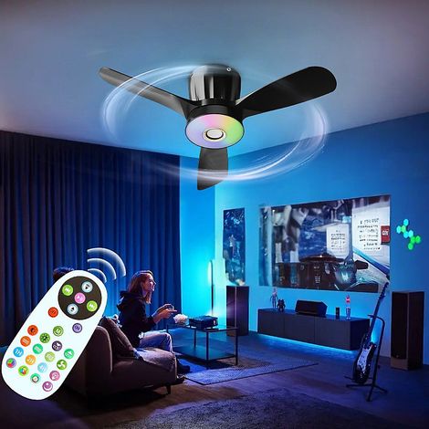 Ventilateur de plafond intelligent avec éclairage, éclairage RVB à intensité variable, pales à 3 vitesses60x15CM (1/5)